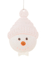 5"Hanging Baby Pink and White Acrylic Snowman Face Ornament with Bowtie
