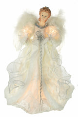 14" Ivory Cloth Modern 10-Light Angel Tree Topper with Fur Coat