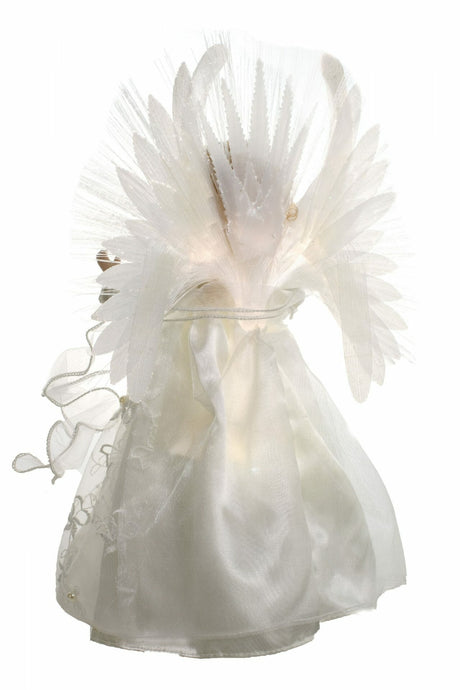 14" Ivory Cloth Modern Fiber Optic Angel Tree Topper with Blonde Curly Hair