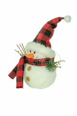 12" Buffalo Plaid Black and White Foam Smiling Snowman with Santa Hat