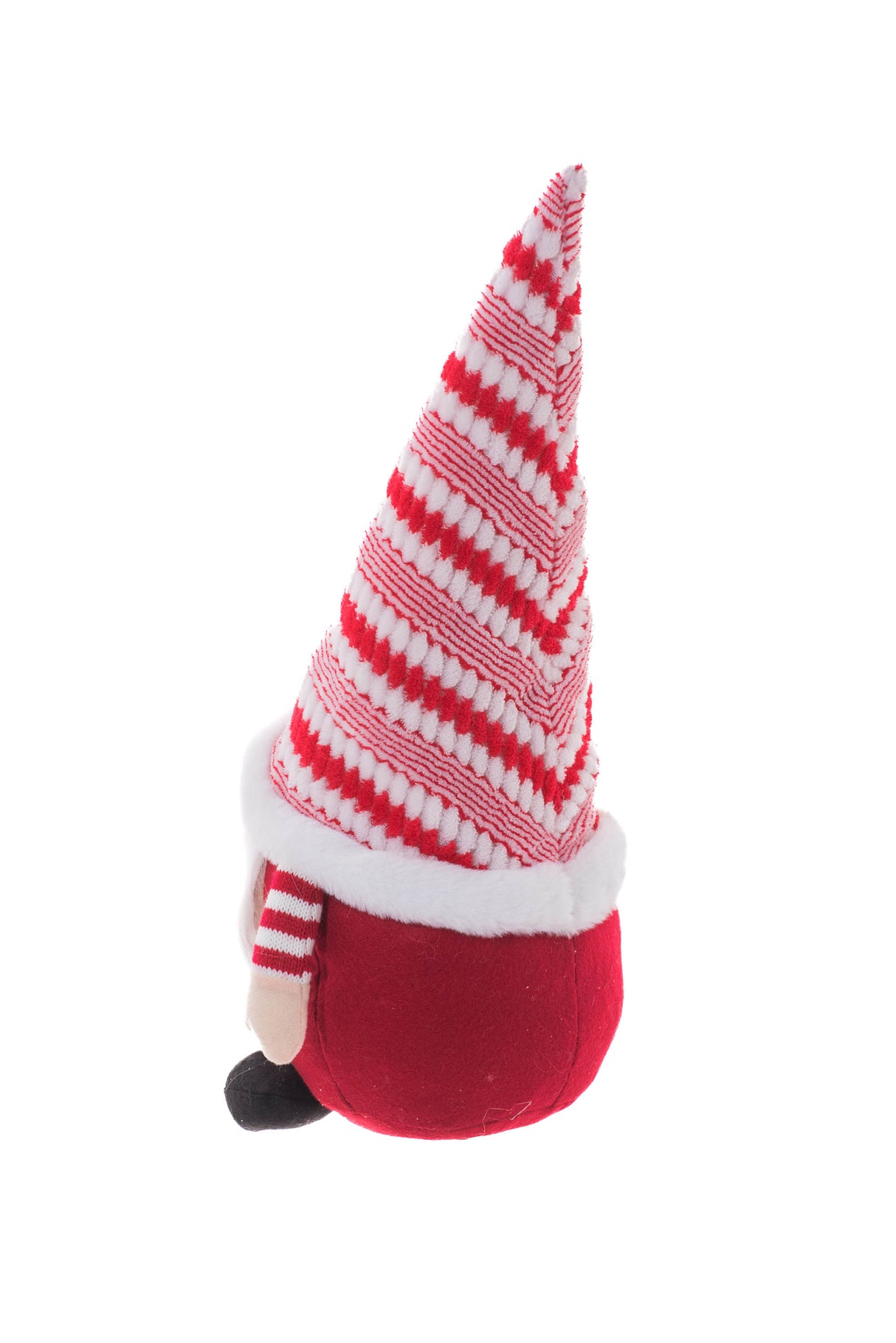 18.5" Striped Red and White Cloth Festive Gnome with Candy On Hat