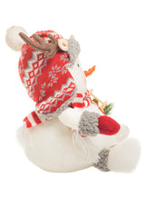 13" Sitting Striped White and Red Polyfoam Deer-Fan Snowman with Sleigh