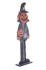 43.75" Black and Orange Wood Pumpkin Man Standee