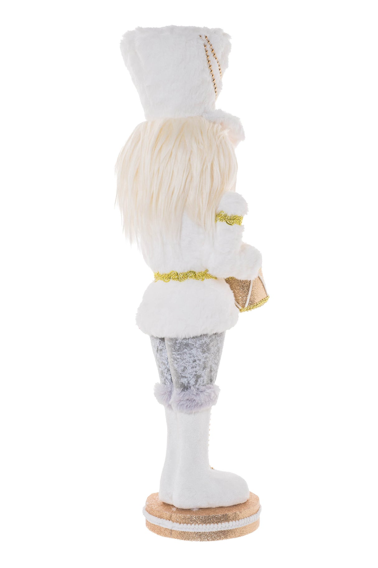 24" Striped White and Gold Cloth Drummer Nutcracker