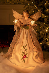 17" Brown and White Rattan Rustic 10-Light Angel Tree Topper