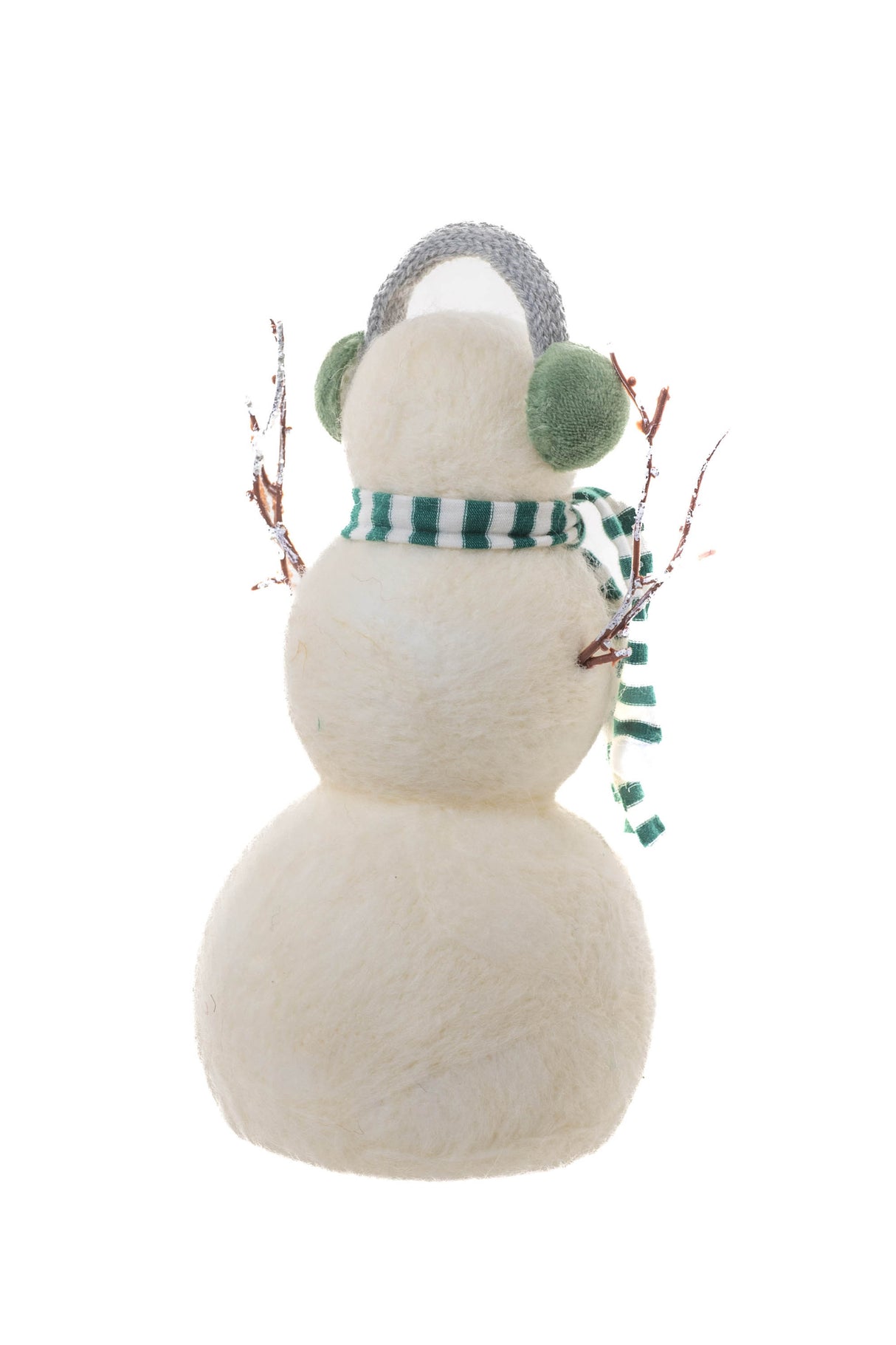 8" White Polylon Big Brother Snowman with Green Earmuffs and Scarf