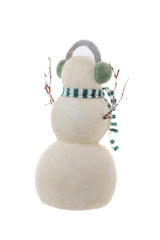 8" White Polylon Big Brother Snowman with Green Earmuffs and Scarf
