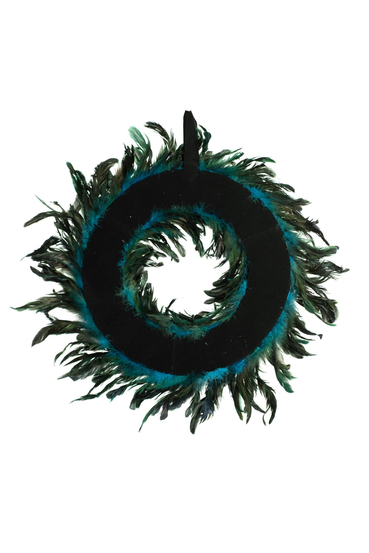 15" Hanging Green and Black Feather Wreath