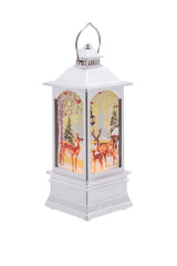 5.25" Small Silver Plastic Christmas Lantern LED Decoration with Reindeer