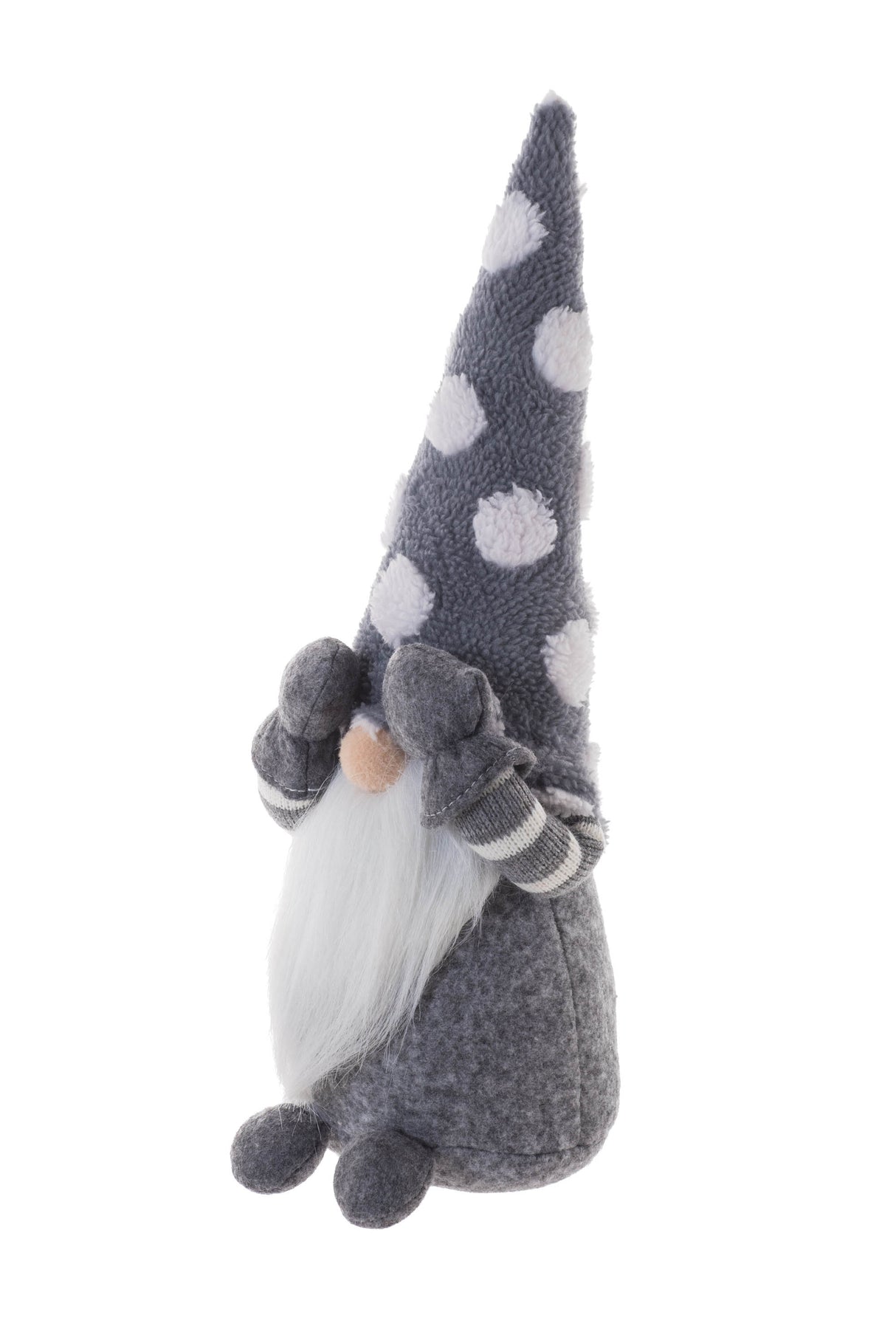 14" Gray and White Plush Shy Guy Gnome with Spotted Hat