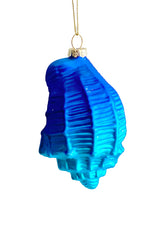 5" Hanging Cyan Glass Conch Shell Ornament