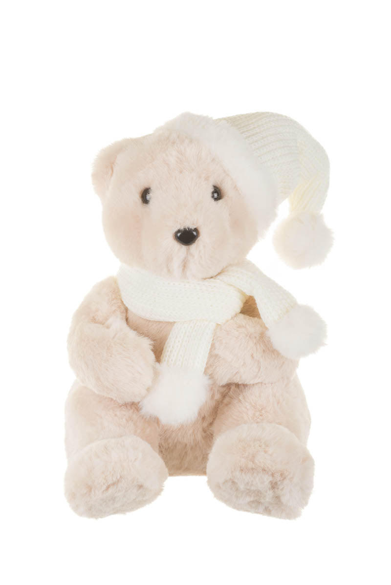 9.5" Soft Sitting White Fabric Bear Figurine with Scarf