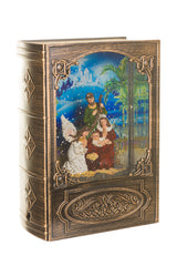 7.5" Musical Brass Glass Bookend LED Snow Globe with Nativity
