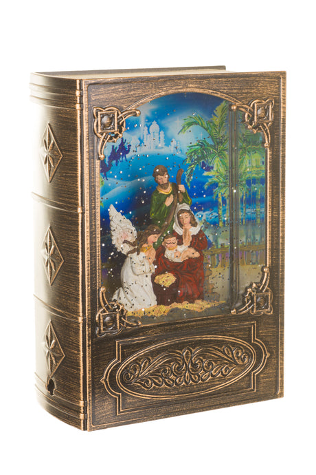 7.5" Musical Brass Glass Bookend LED Snow Globe with Nativity
