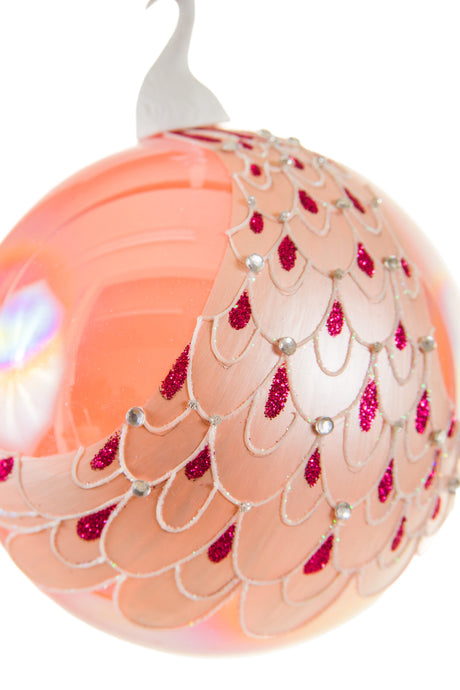 4.3" Hanging Pink Glass Peafowl Ornament