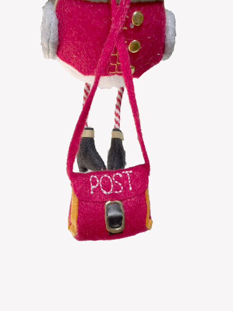 6" Hanging Gray and Red Cloth Postman Pigeon Ornament with Mailbag