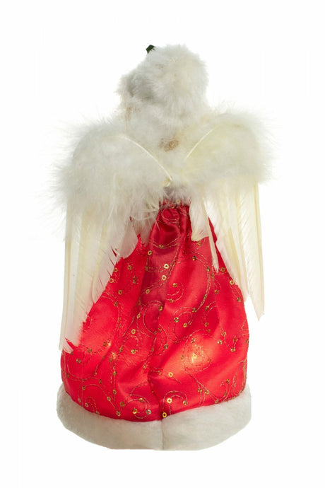 9" Red Cloth Small 10-Light Angel Tree Topper with Blonde Curly Hair