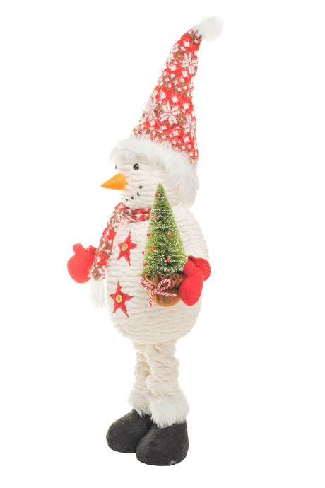 30" Large Snowflake White and Red Foam Snowman Figure with Tree