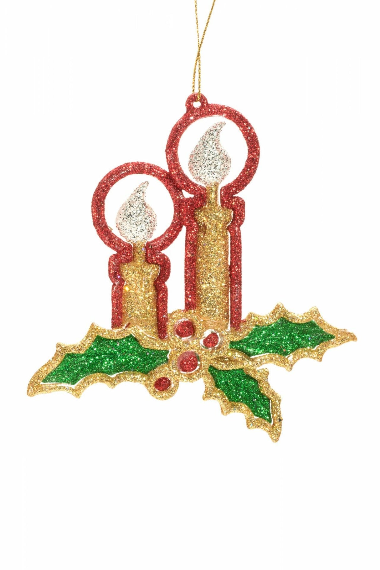 5.25" Hanging Silver and Gold Candles Ornament with Holly