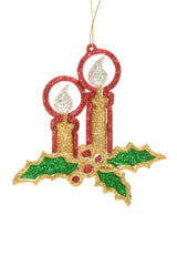 5.25" Hanging Silver and Gold Candles Ornament with Holly