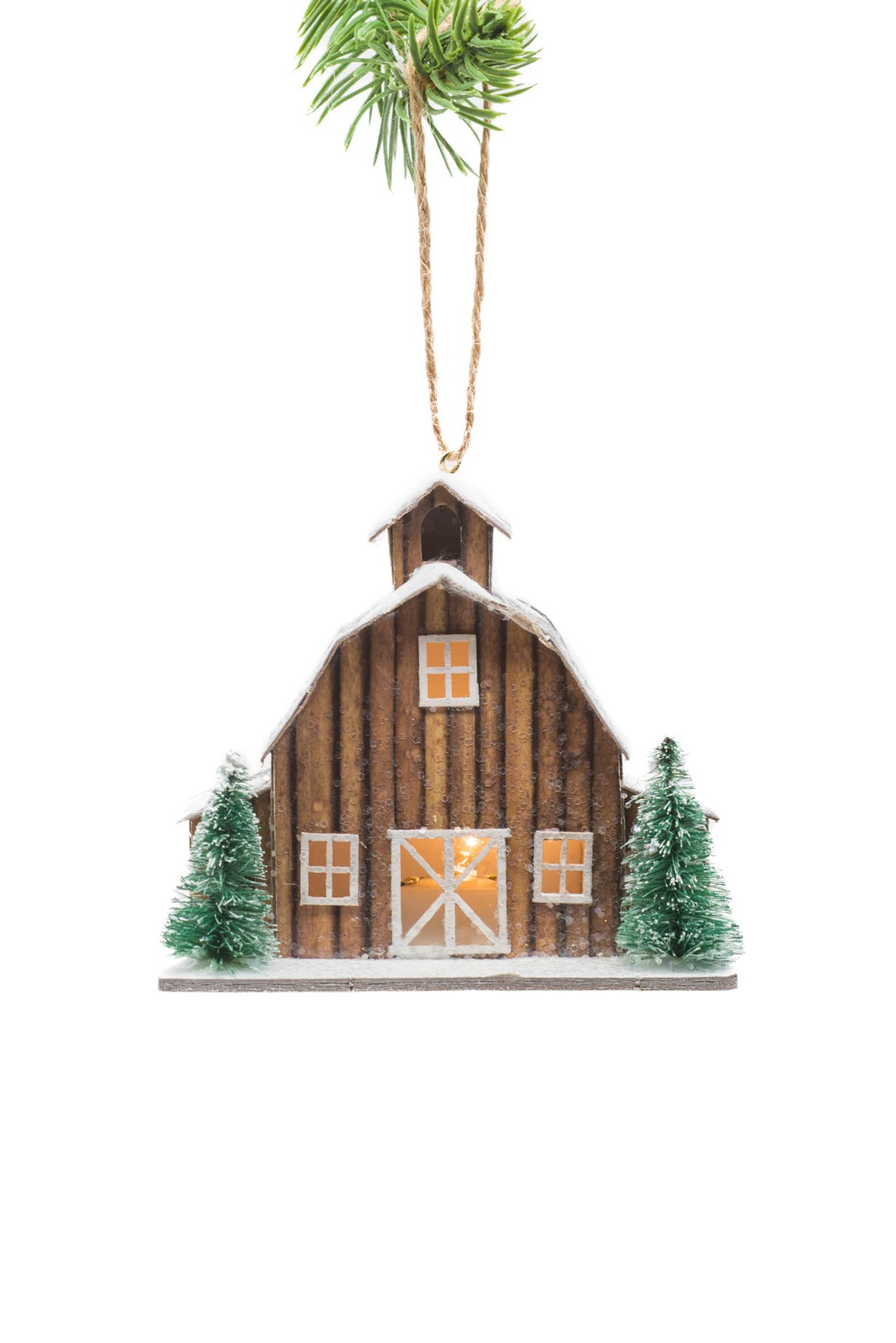3.75" Hanging Brown Cardboard Big Barnhouse LED Ornament with Steeple