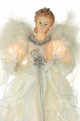 14" Ivory Cloth Modern 10-Light Angel Tree Topper with Fur Coat