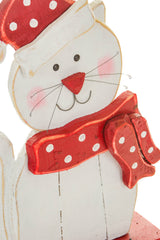 19.75" White and Red Wooden Kitty Standee Dressed For Winter