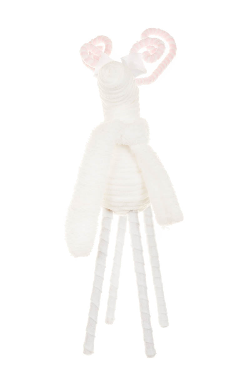 16" White Yarn Reindeer Figurine with Pink Candycane Antlers