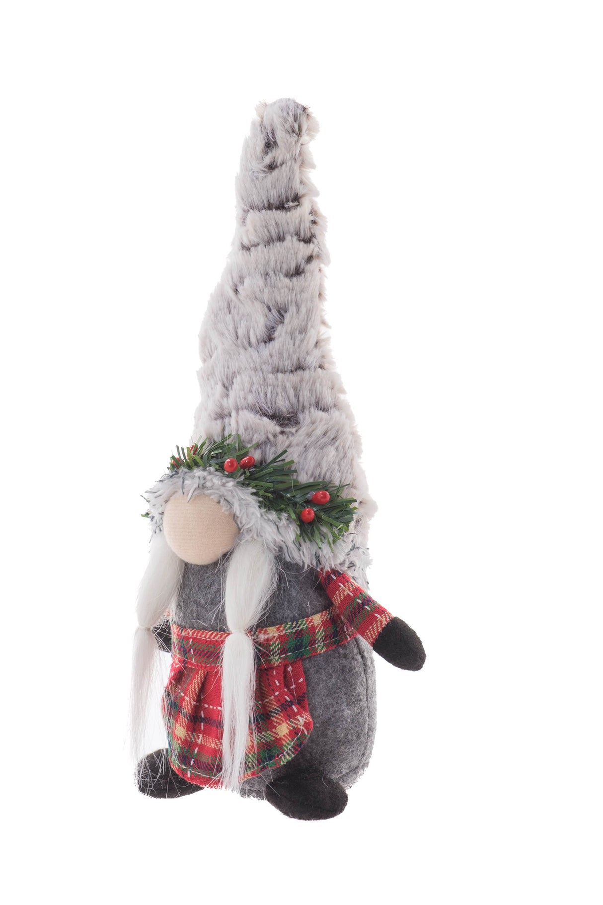 10" Gray and Red Cloth Mom Gnome with Pigtails