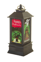 7.5" Hangable Black Plastic Spooky LED Lantern with Haunted House