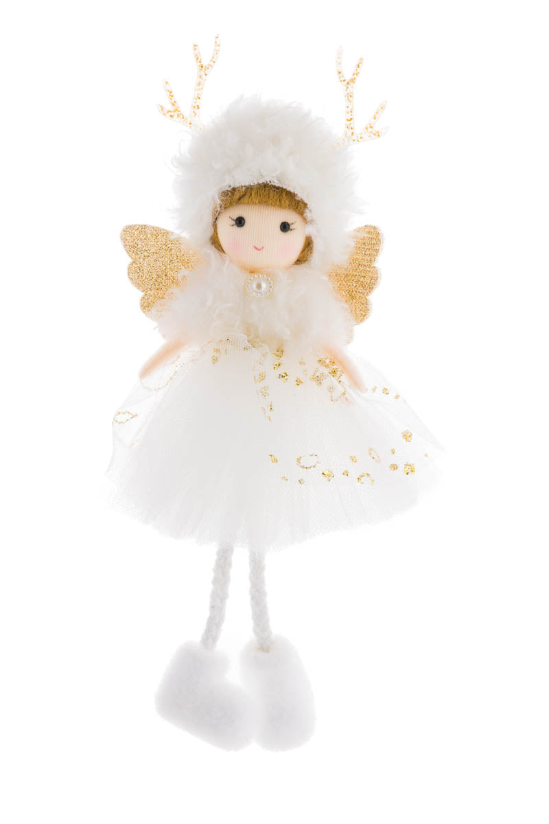8" Hanging White Fabric Cherub Girl Doll with Reindeer Hat