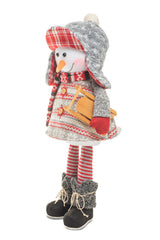26" Red and Gray Knitted Hill-Bound Snowman with Toboggan