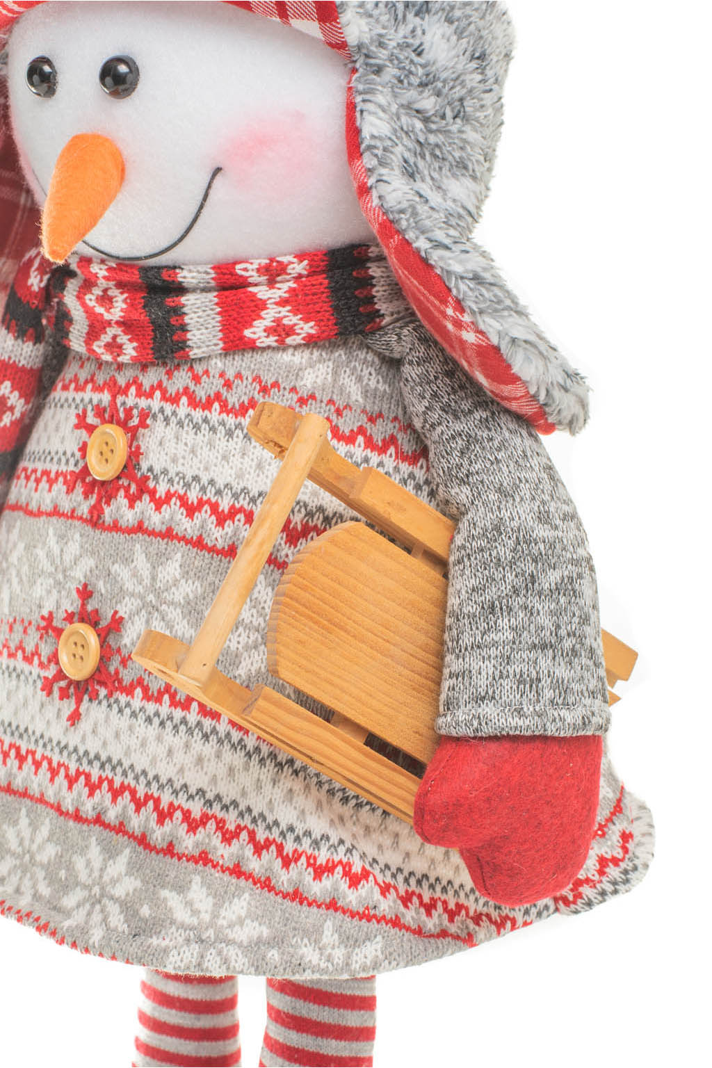 26" Red and Gray Knitted Hill-Bound Snowman with Toboggan