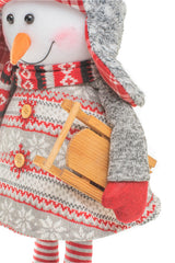 26" Red and Gray Knitted Hill-Bound Snowman with Toboggan