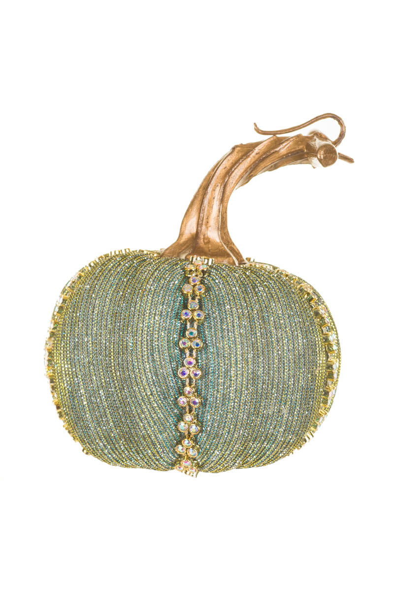 4"Blue and Gold Fabric Pumpkin Accent