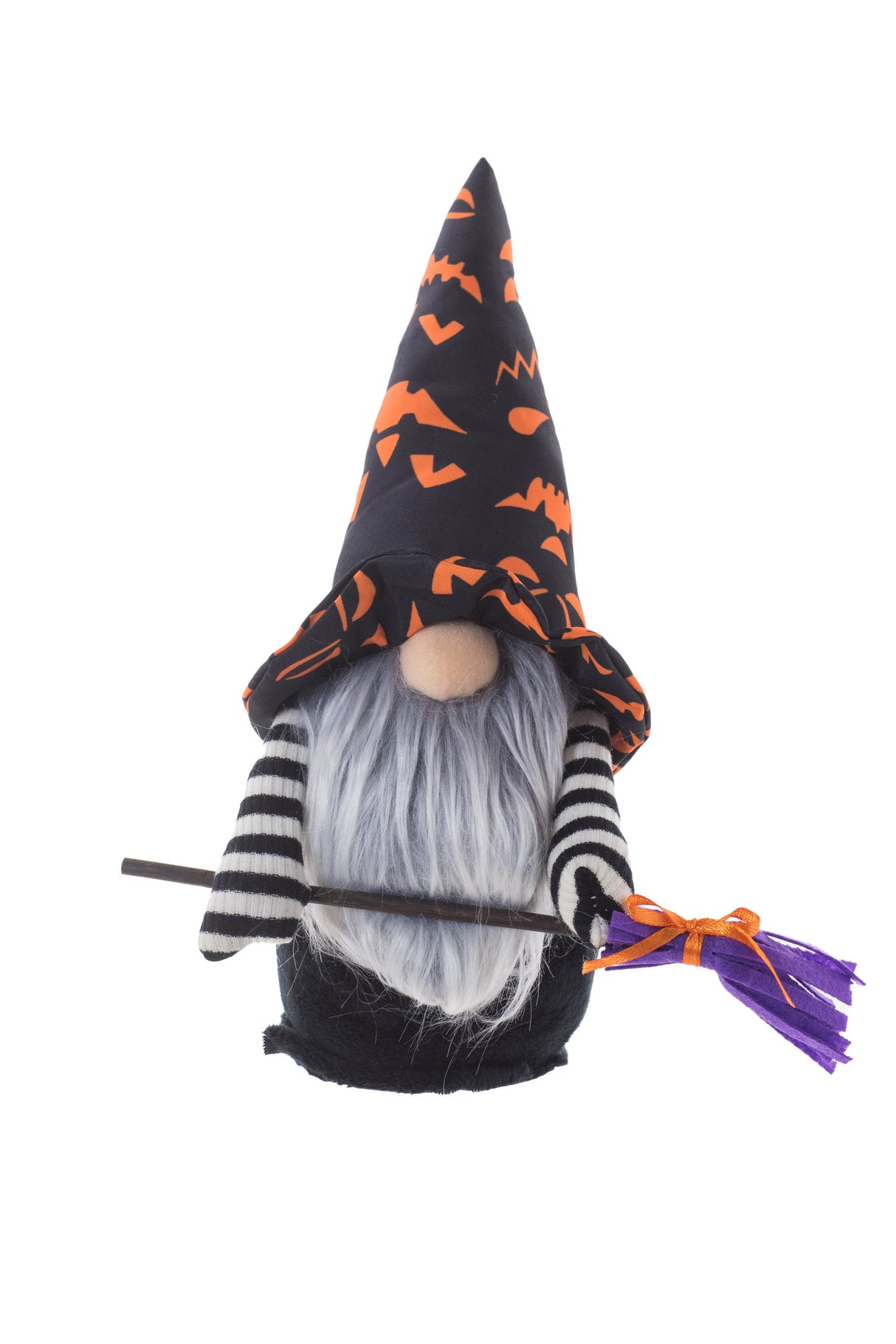 11" Black and Gray Cloth Gnome Witch Boy Doll with Jack-O-Lantern Hat