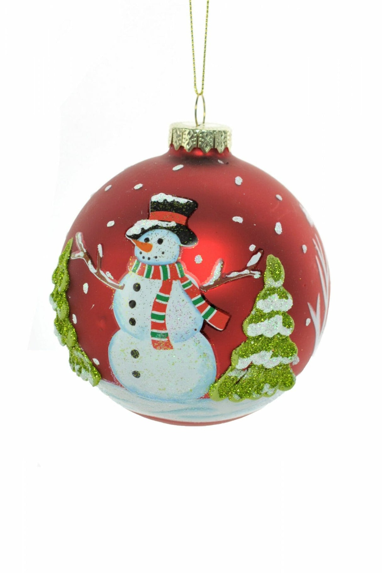 4" Hanging Red and White Glass Snowman Ball Ornament