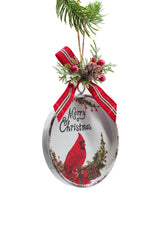 4.75" Hanging White Iron Framed Ornament with Cardinal Print