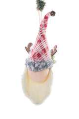 18" Hanging Red and White Cloth Gnome Head with Antler Hat