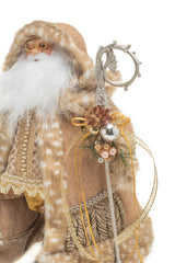 19" Beige and Gold Woolen Nordic Santa Figurine with Scepter