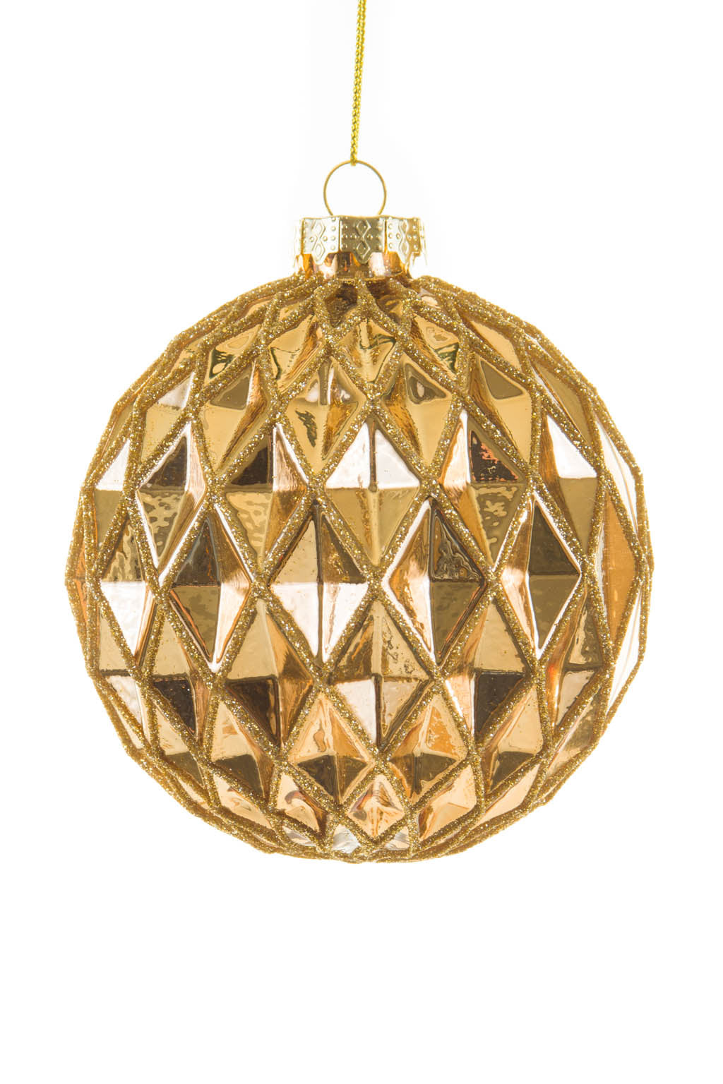 4.25" Hangable Gold Glass Diveted Ball Ornament