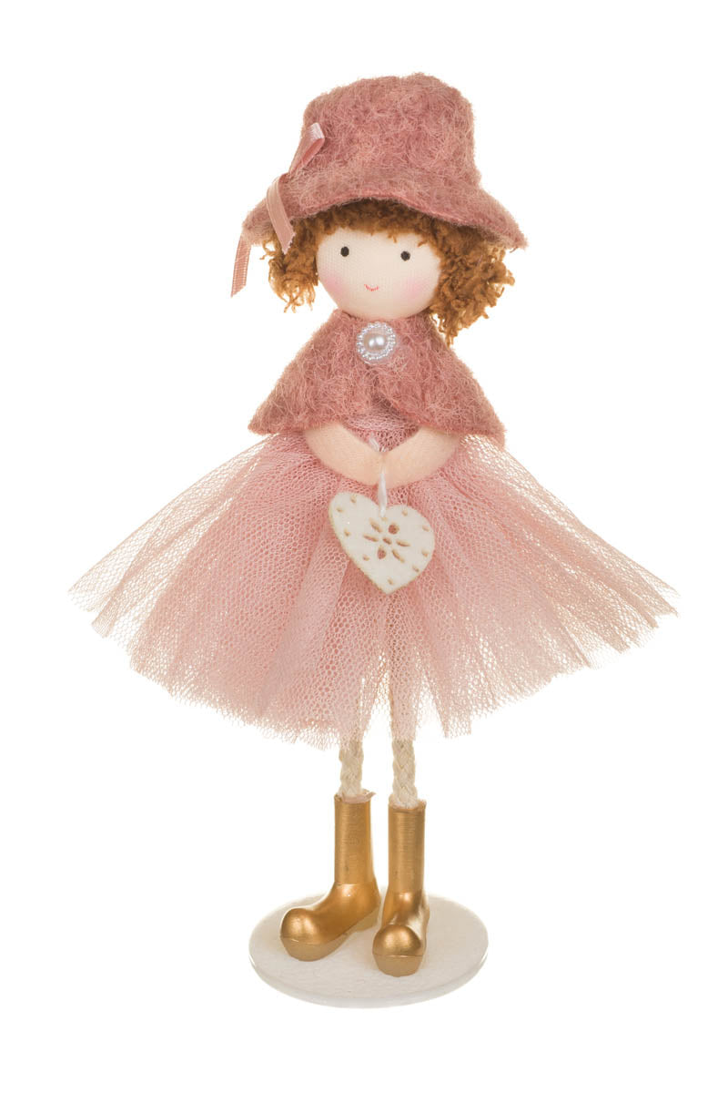 7.25" Hangable Pink Fabric Fashionable Girl Doll with Curls