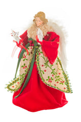 10" Chintz Red and Beige Cotton Cozy Warm White LED Angel Tree Topper