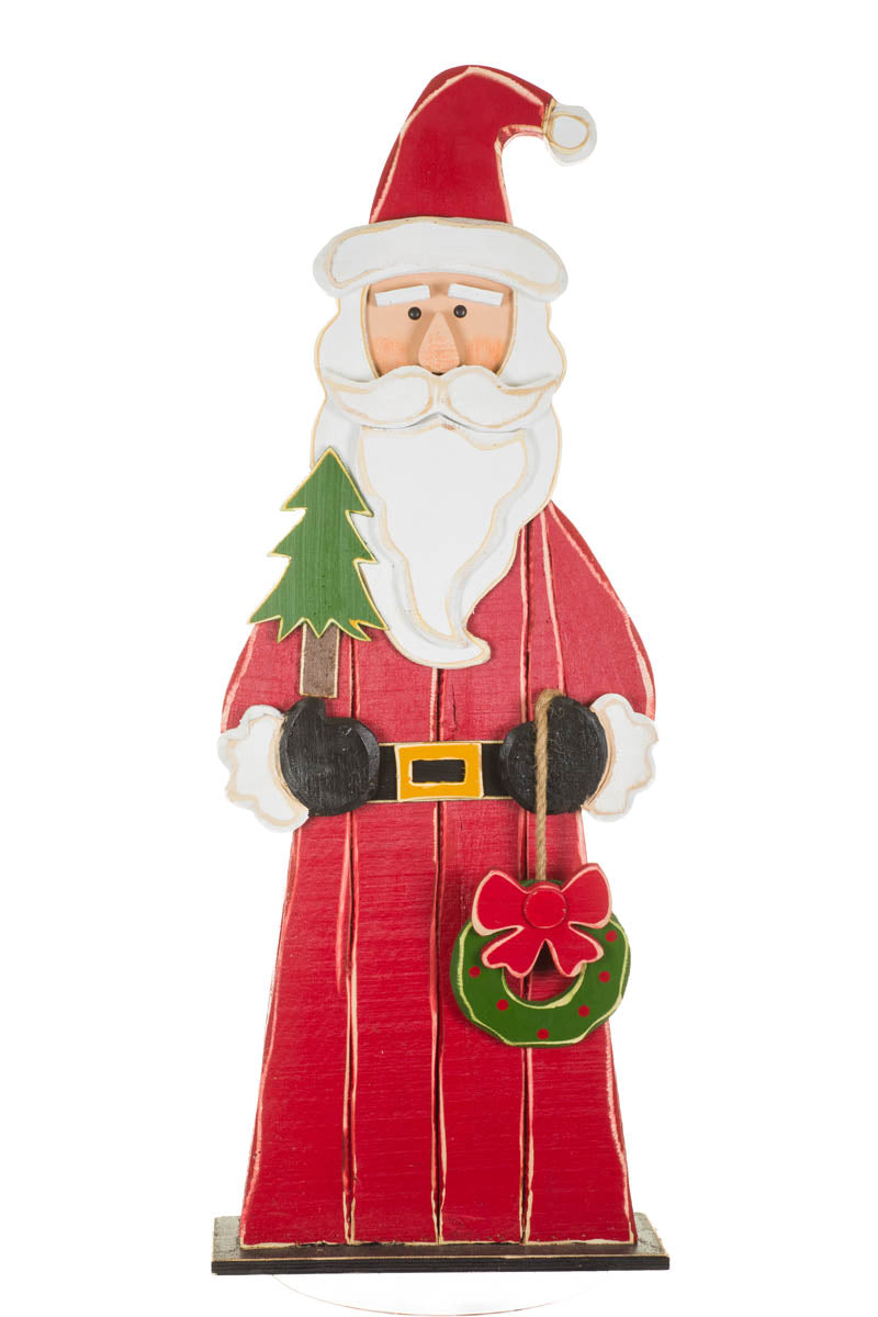 43" Red and White Wooden Santa Display with Wreath