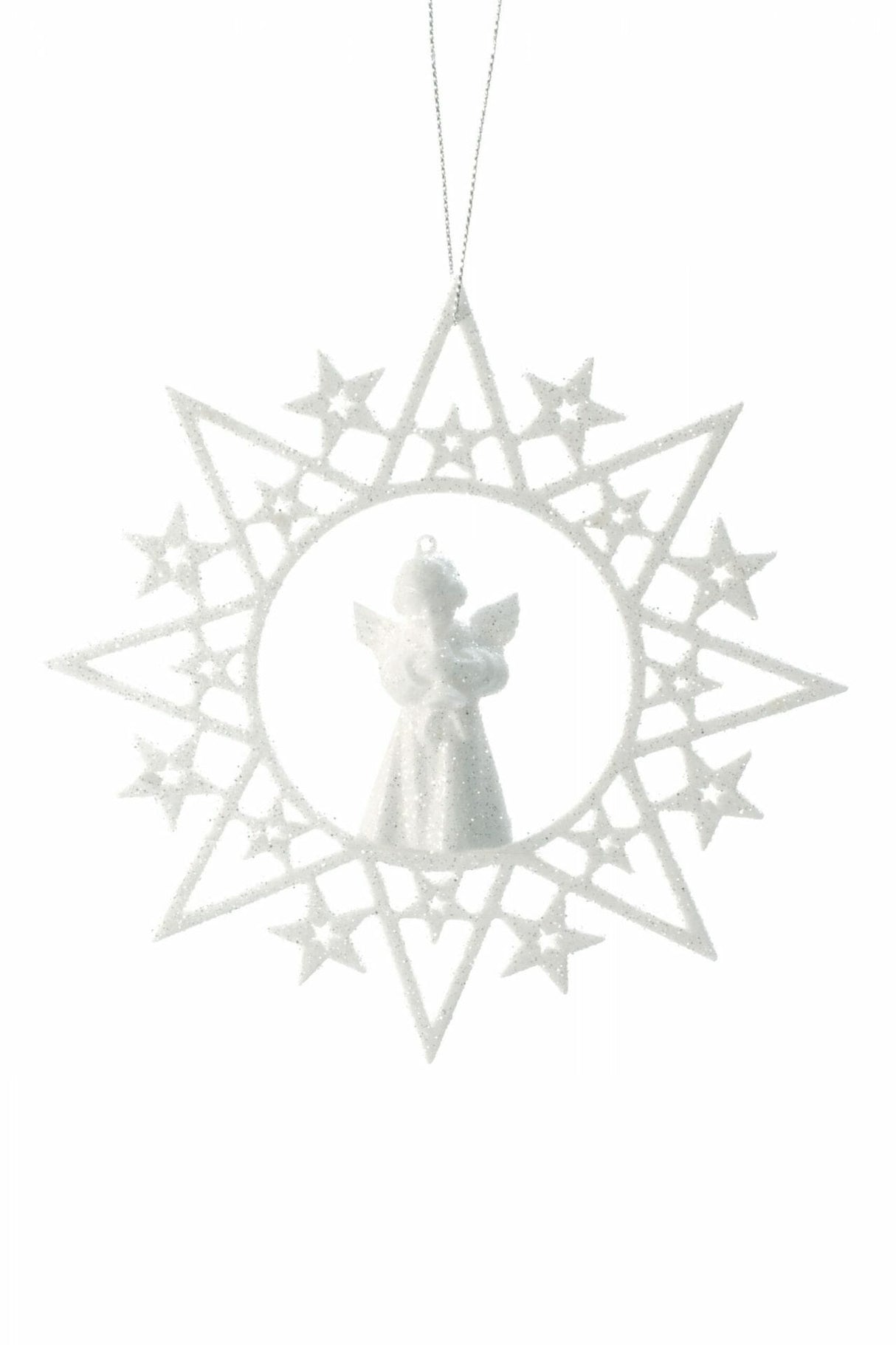 Hanging White Glittered Star Wreath Ornament