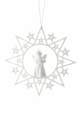 Hanging White Glittered Star Wreath Ornament