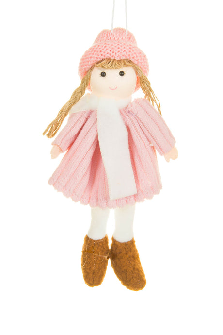 6" Hanging Pink Cloth Pigtail Girl Doll