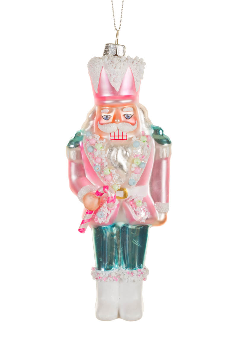 6.75" Hanging Silver Glass Candyman Nutcracker Ornament