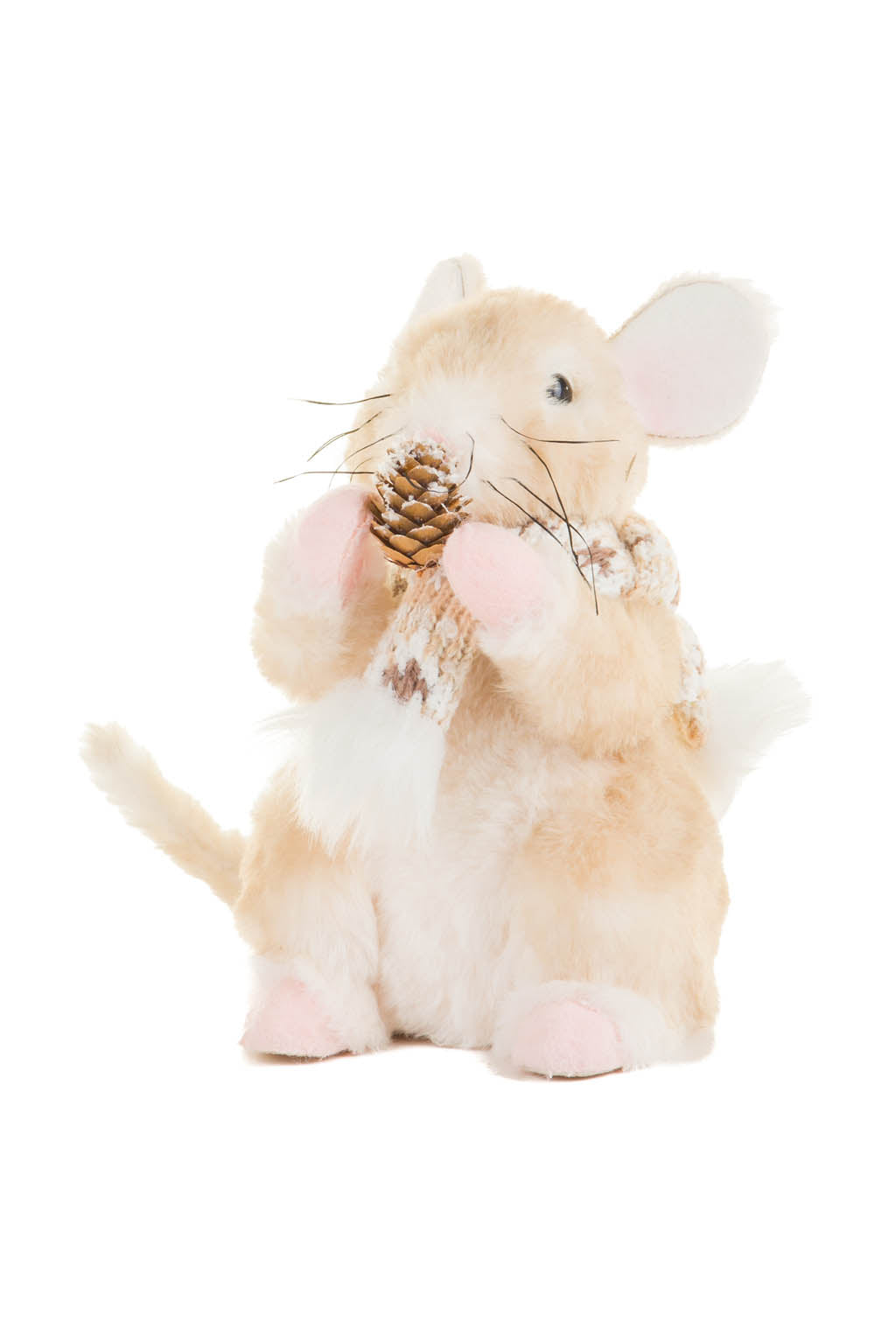 8" Brown and White Foam Mouse Figurine with Scarf