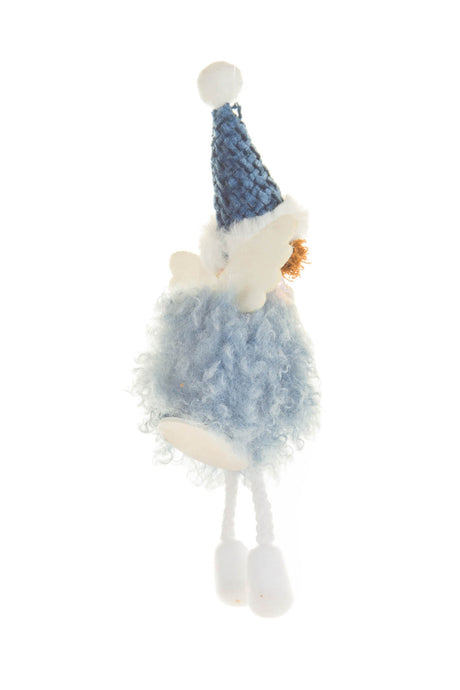 8.25"Hangable Navy and Silver Cotton Cozy Angel Ornament with Fluffy Trunk